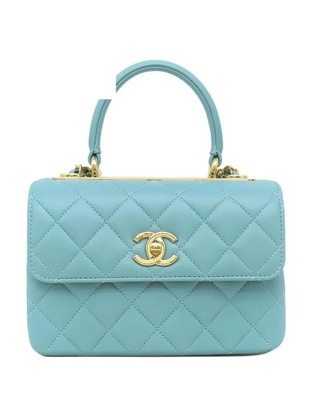 Chanel Shoulder Bag Trendy CC Mini Top Handle Lambskin Light Blue Gold Light CC